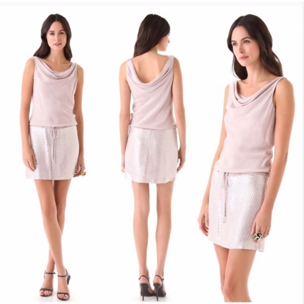 Diane von Furstenberg Tadd Sequin Dress Drawstring Waist Pale Pink
